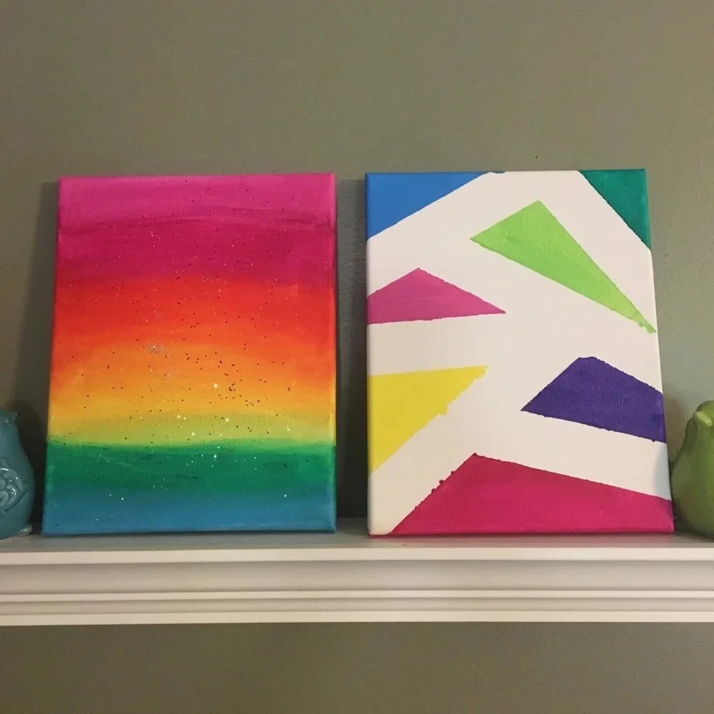 Rainbow 🌈 with glitter original acrylic art on canvas - 8x10